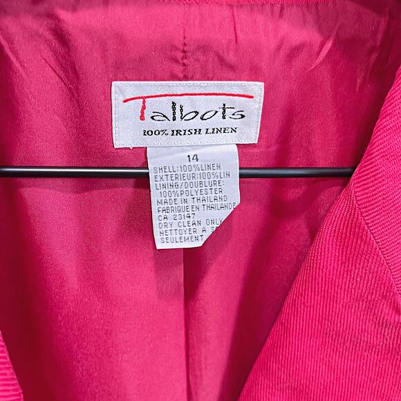 Talbots 100% Irish Linen Blazer Jacket Red One Button Lined Vintage Womens 14 - Picture 6 of 6
